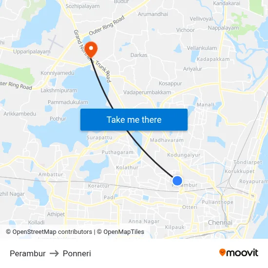 Perambur to Ponneri map