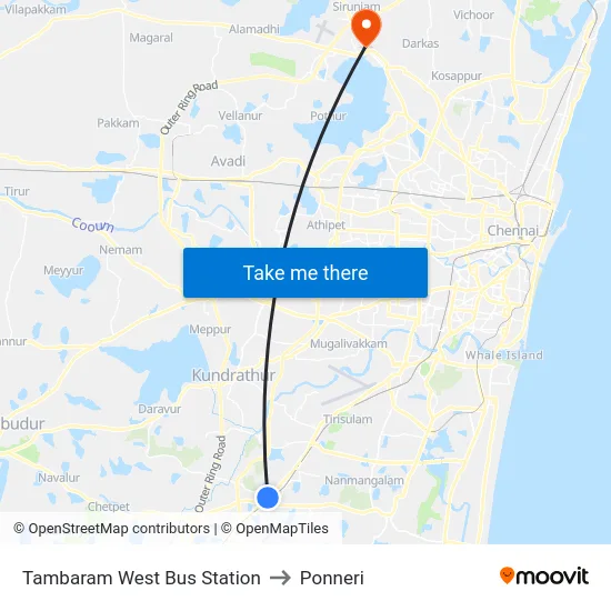 Tambaram West Bus Station to Ponneri map