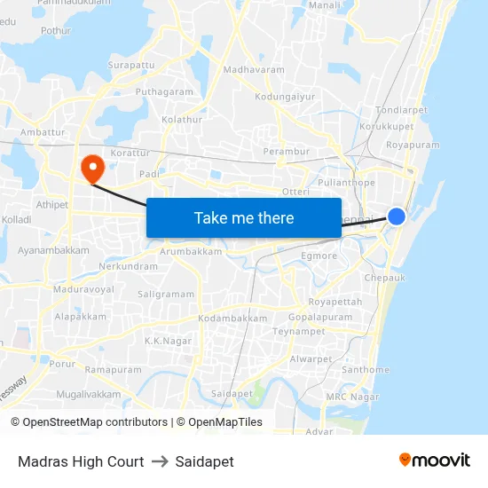 मद्रास हाई कोर्ट to साईपेट map