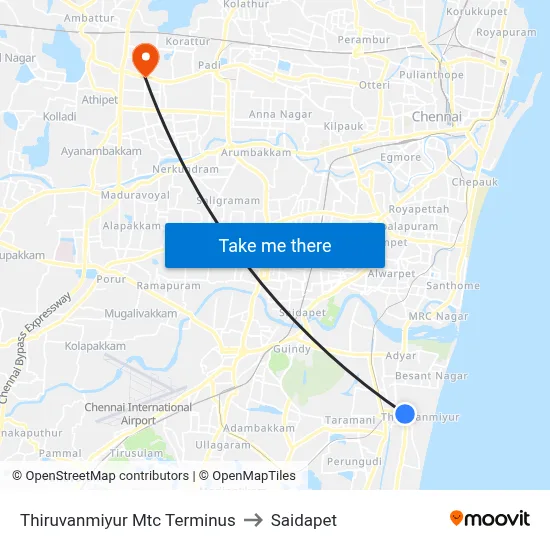 Thiruvanmiyur Mtc Terminus to Saidapet map
