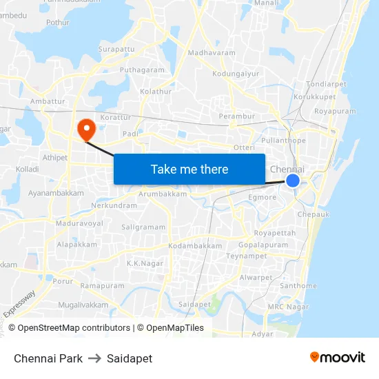Chennai Park to Saidapet map