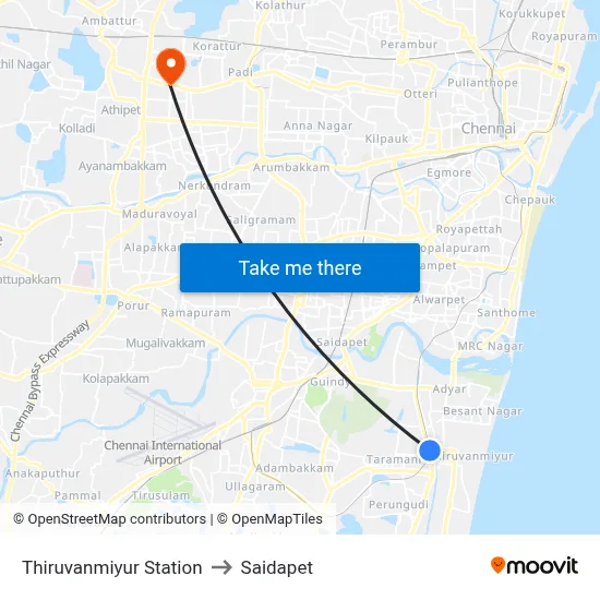 Thiruvanmiyur Station to Saidapet map