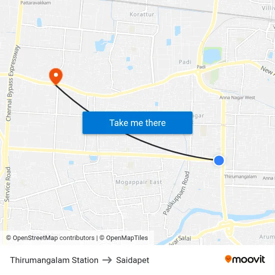 Thirumangalam Station to Saidapet map