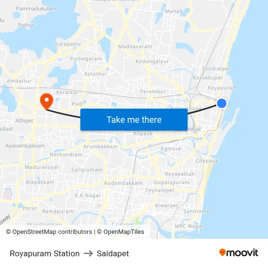 Royapuram Station to Saidapet map