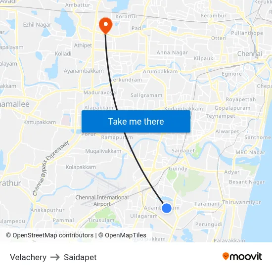 Velachery to Saidapet map
