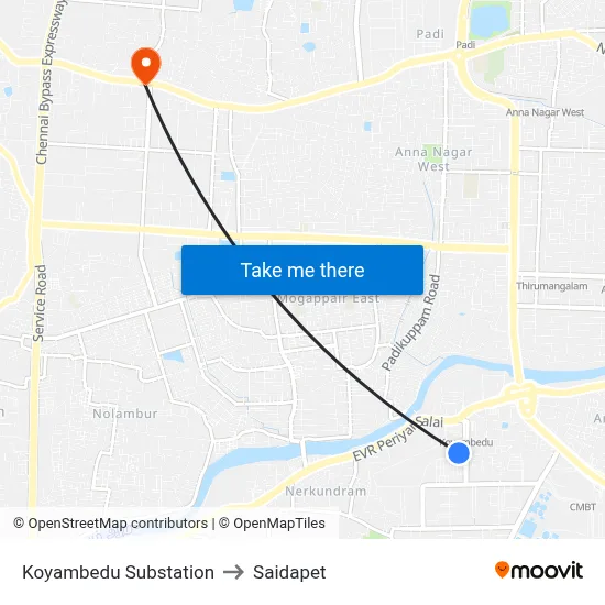 कोयंबेडु सबस्टेशन to साईपेट map