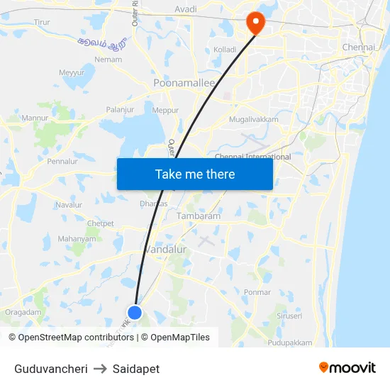 Guduvancheri to Saidapet map