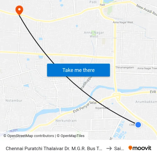 Chennai Puratchi Thalaivar Dr. M.G.R. Bus Terminus (CMBT Koyambedu) to Saidapet map