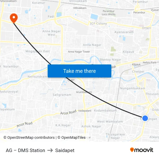 AG – DMS Station to Saidapet map