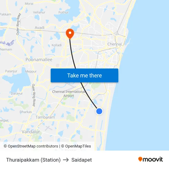Thuraipakkam (Station) to Saidapet map