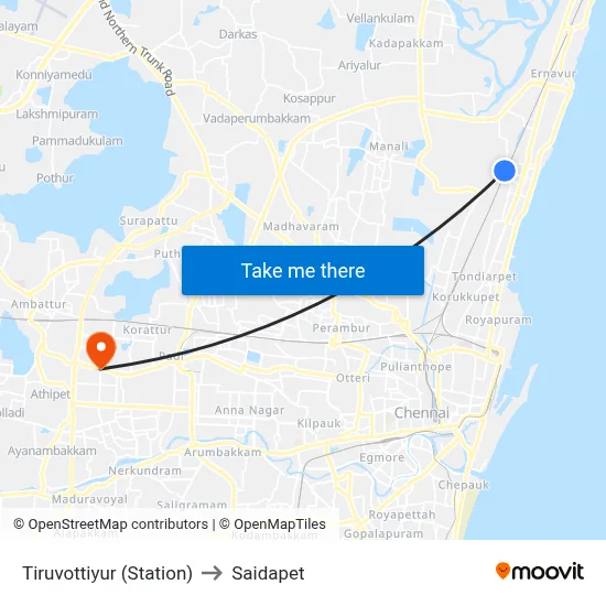 Tiruvottiyur (Station) to साईपेट map
