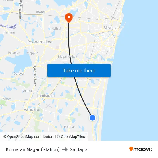 Kumaran Nagar (Station) to Saidapet map