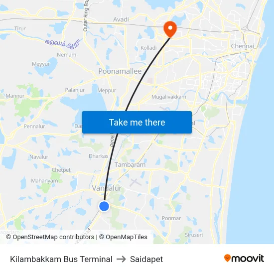 किलांबक्कम बस टर्मिनल to साईपेट map