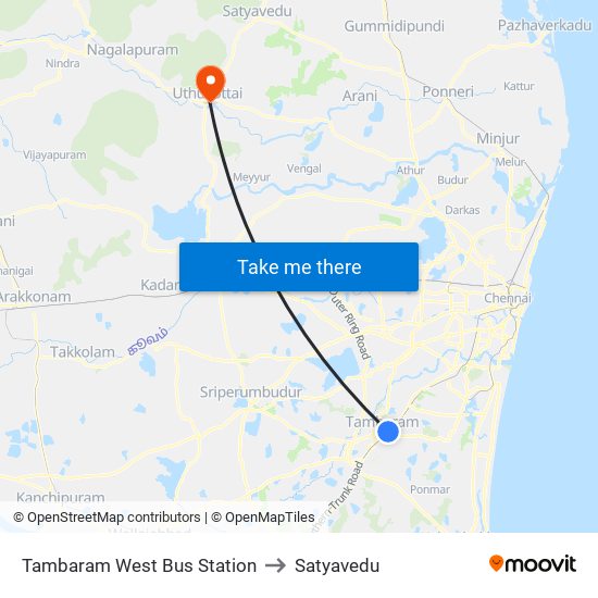 Tambaram West Bus Station to Satyavedu map