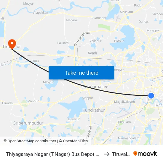 Thiyagaraya Nagar (T.Nagar) Bus Depot Corner to Tiruvallur map