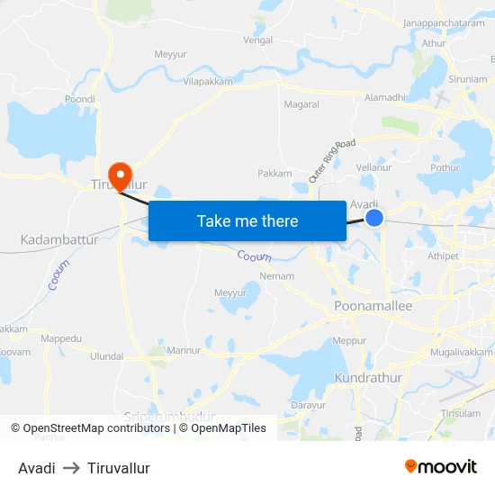 Avadi to Tiruvallur map