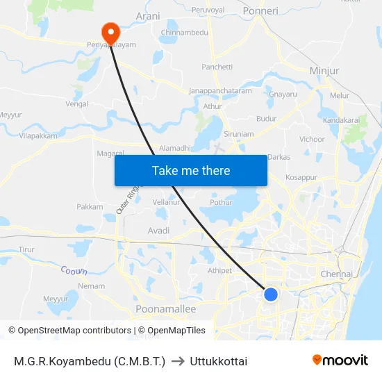 M.G.R.Koyambedu (C.M.B.T.) to Uttukkottai map