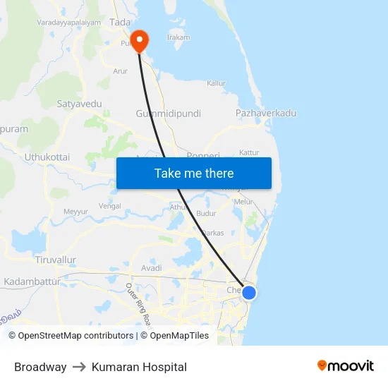 Broadway to Kumaran Hospital map
