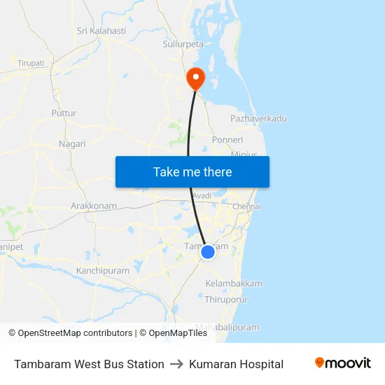 Tambaram West Bus Stand to Kumaran Hospital map