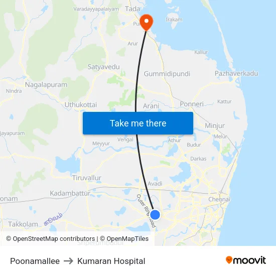 Poonamallee to Kumaran Hospital map