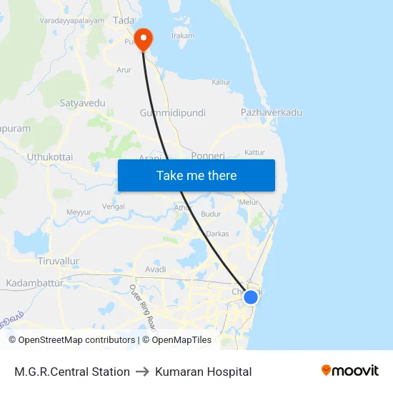 M.G.R.Central Station to Kumaran Hospital map