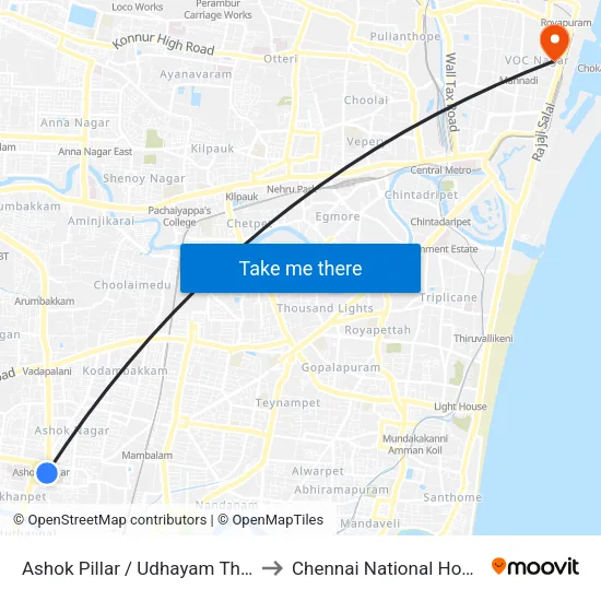 Ashok Pillar / Udhayam Theatre to Chennai National Hospital map