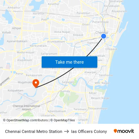Chennai Central Metro Station to Ias Officers Colony map