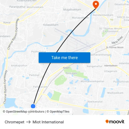Chromepet to Miot International map