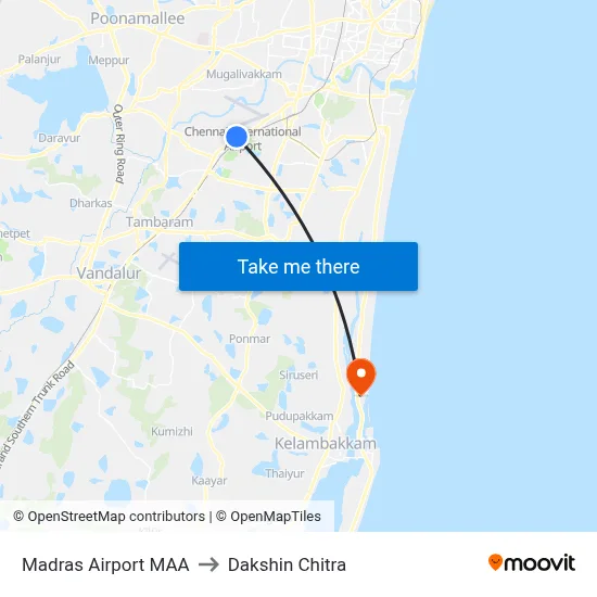 Madras Airport MAA to Dakshin Chitra map