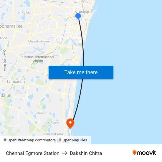 Chennai Egmore Station to Dakshin Chitra map