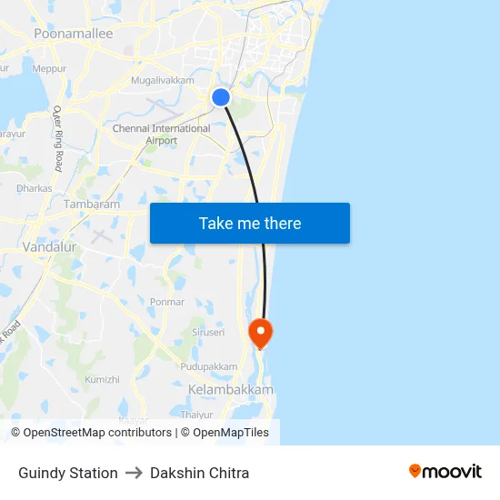 Guindy Station to Dakshin Chitra map