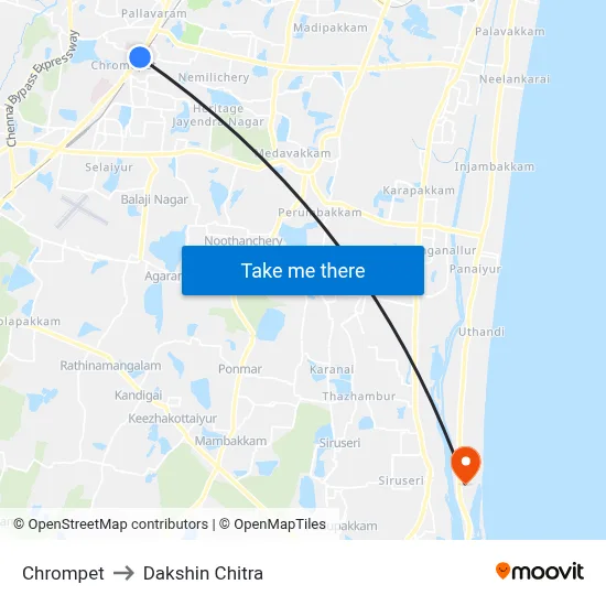 Chrompet to Dakshin Chitra map