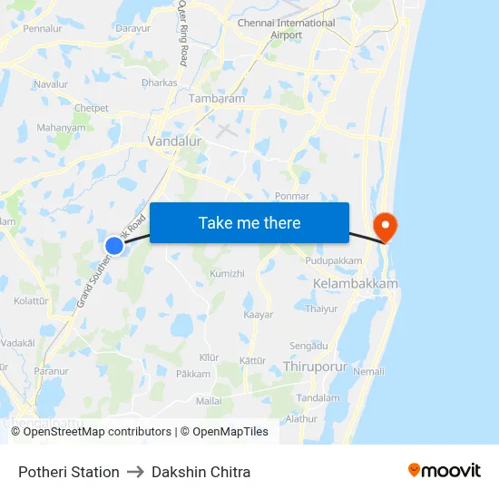 Potheri Station to Dakshin Chitra map