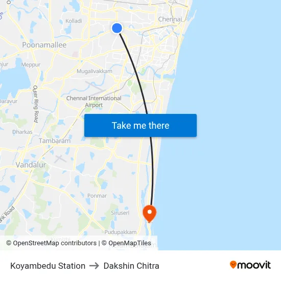 Koyambedu Station to Dakshin Chitra map