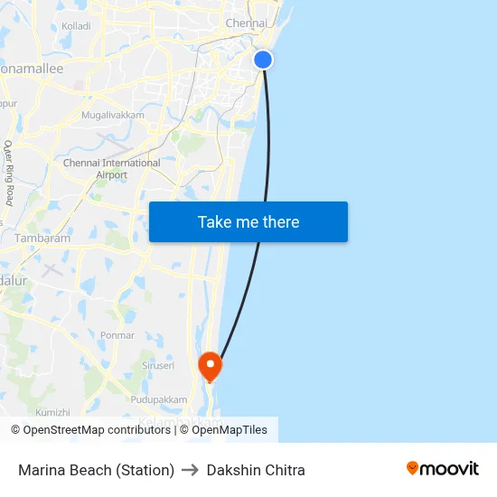 Marina Beach (Station) to Dakshin Chitra map