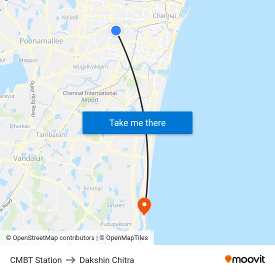 CMBT Station to Dakshin Chitra map