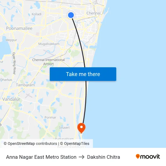 Anna Nagar East Metro Station to Dakshin Chitra map