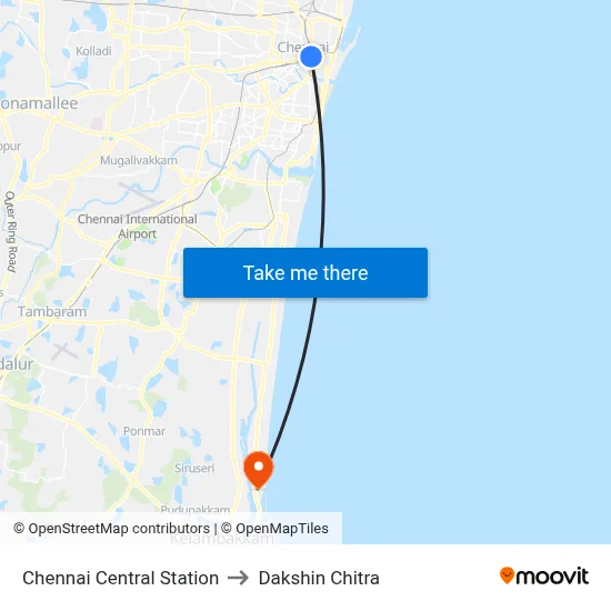 Chennai Central Station to Dakshin Chitra map