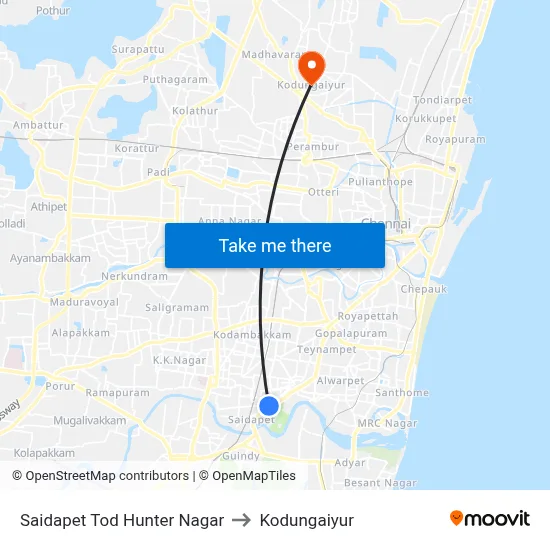 Saidapet Tod Hunter Nagar to Kodungaiyur map