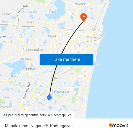 Mahalakshmi Nagar to Kodungaiyur map