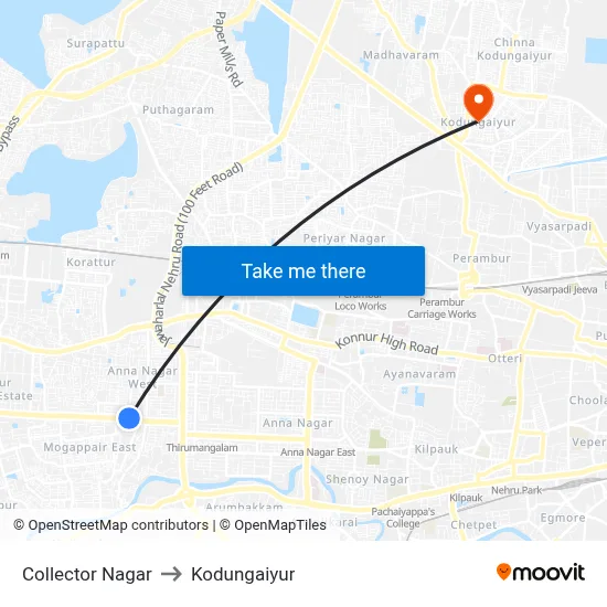 Collector Nagar to Kodungaiyur map