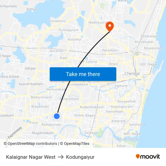 Kalaignar Nagar West to Kodungaiyur map