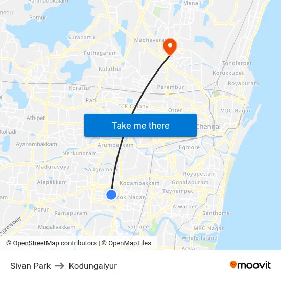 Sivan Park to Kodungaiyur map