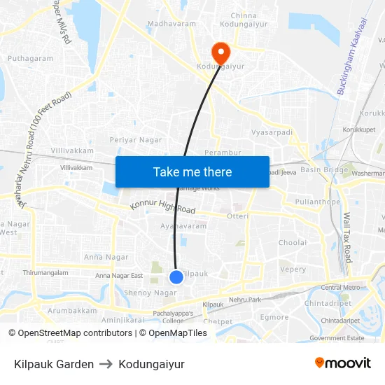 Kilpauk Garden to Kodungaiyur map