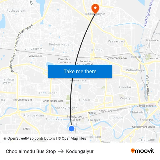 Choolaimedu Bus Stop to Kodungaiyur map