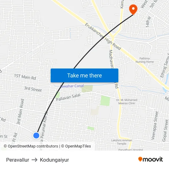 Peravallur to Kodungaiyur map