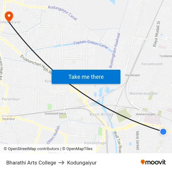 Bharathi Arts College to Kodungaiyur map