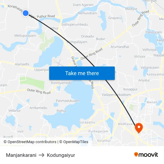 Manjankarani to Kodungaiyur map