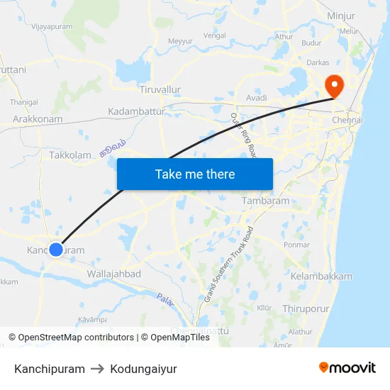 Kanchipuram to Kodungaiyur map