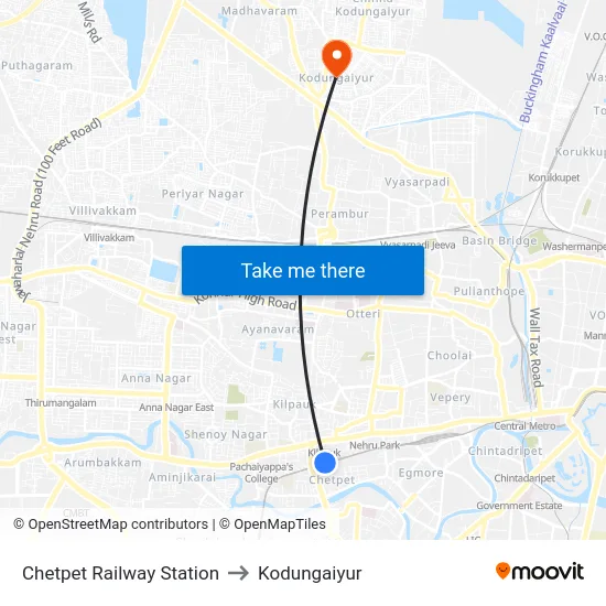 Chetpet Railway Station to Kodungaiyur map